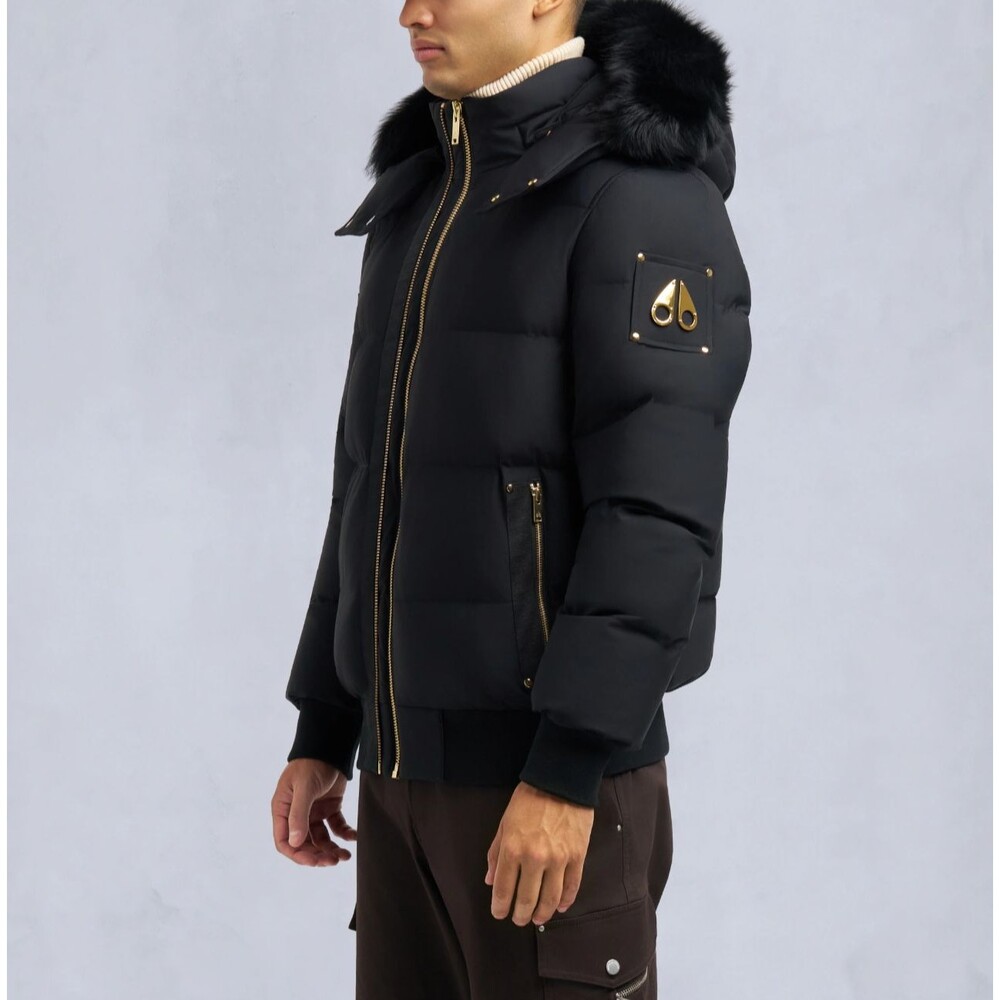 Moose Knuckles Stagg Bomber Coat Mens XXL Black Goose Down Shearling Trim Winter